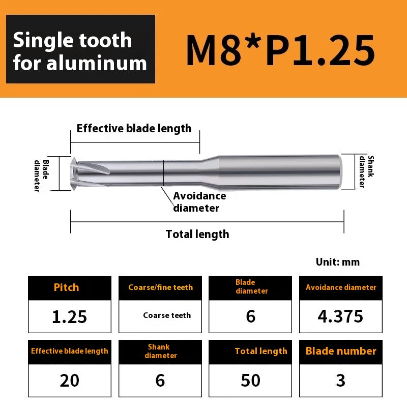 2135-65° aluminum with colorful thread milling cutter lengthened single tooth three-tooth full thread machining center tungsten carbide milling cutter M3M4M5 Shandong Denso Pricision Tools Co.,Ltd.